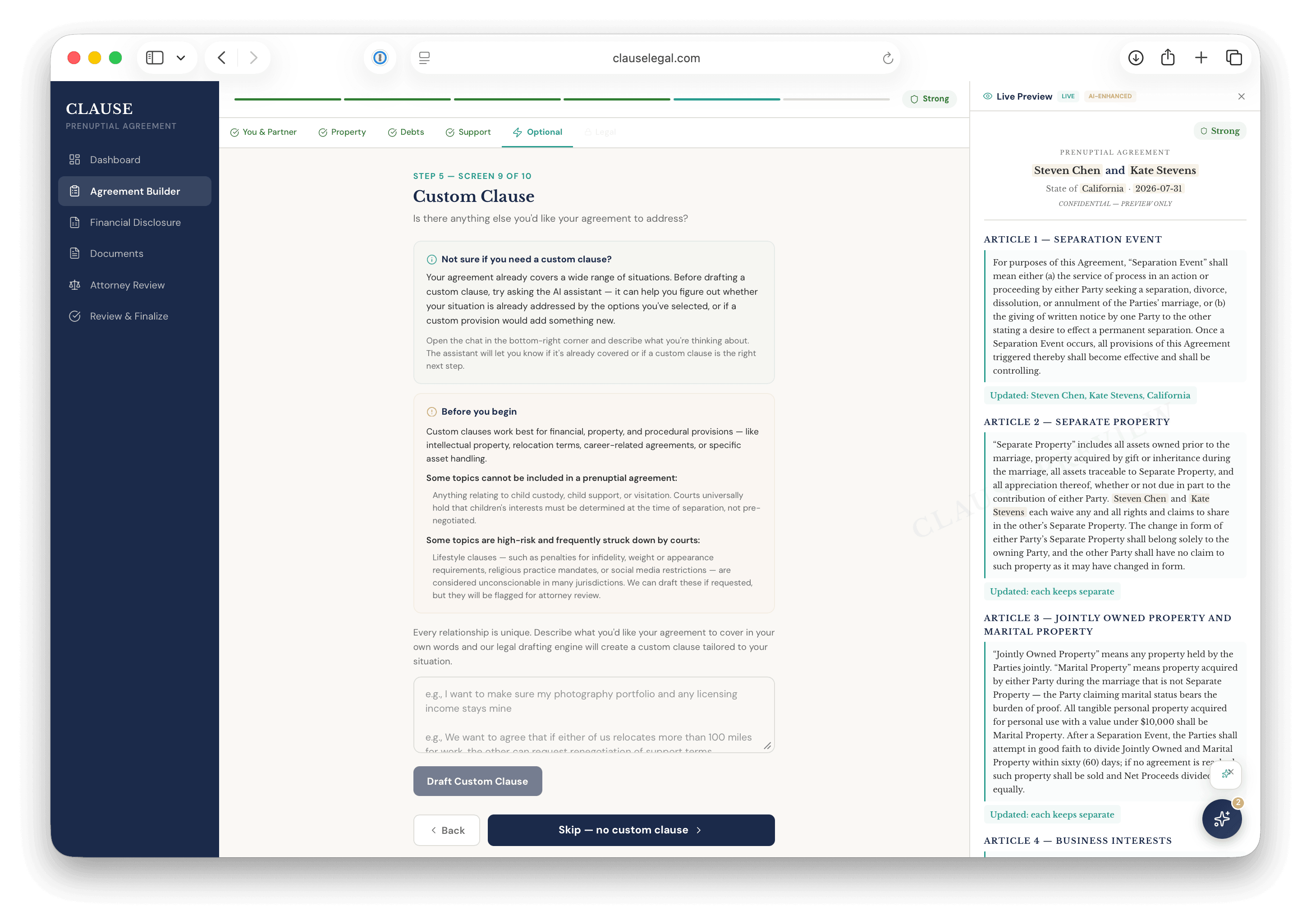Custom Clause Generator interface
