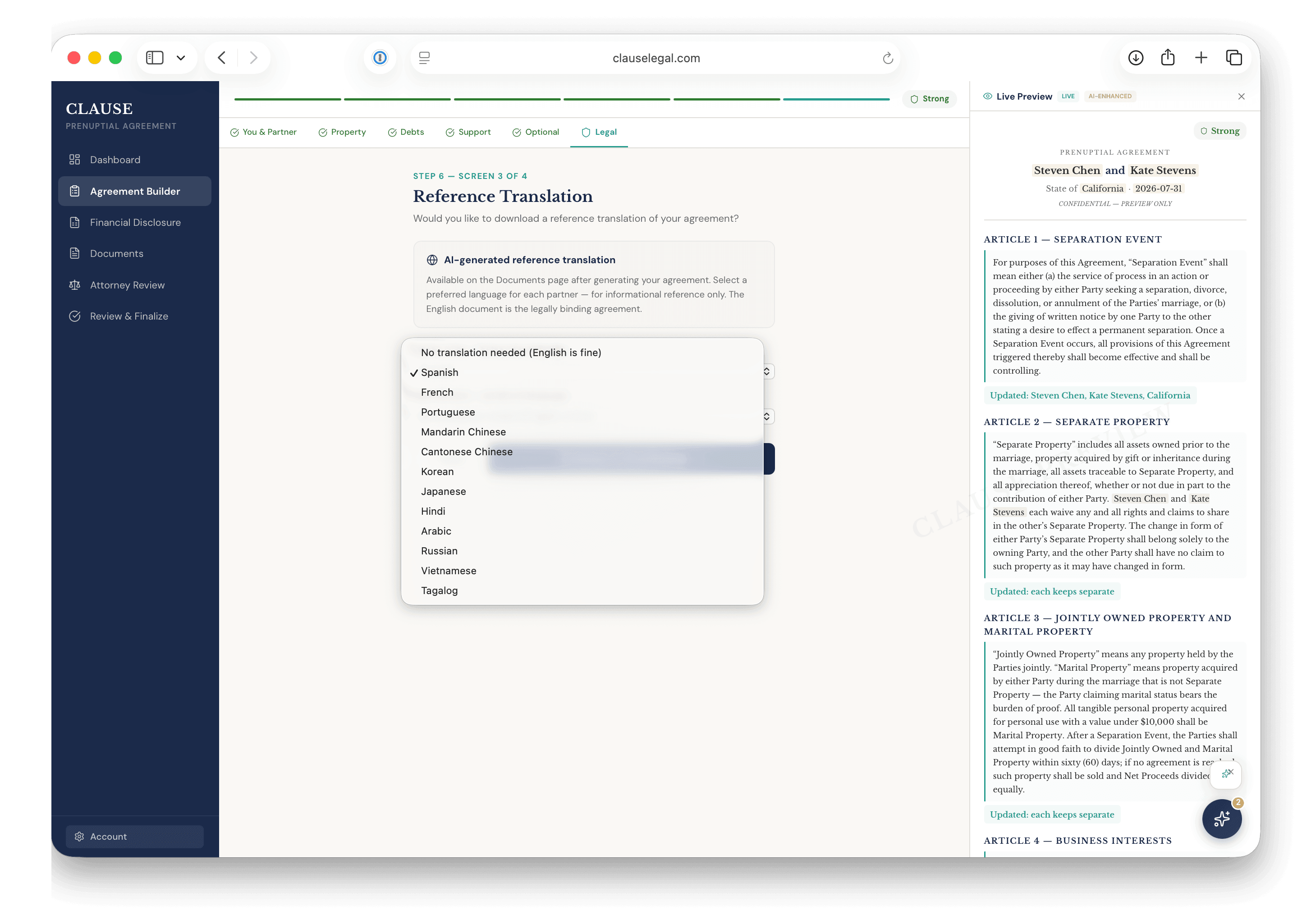 Reference translation language selector